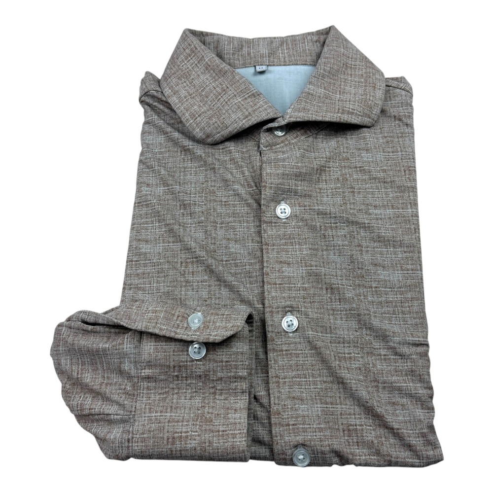 State & Liberty Mens Medium Performance Button Down Shirt Brown Long Sleeve 2587